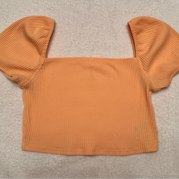 H&M Tops - H&M Orange Puff Sleeve Ribbed Crop Blouse
